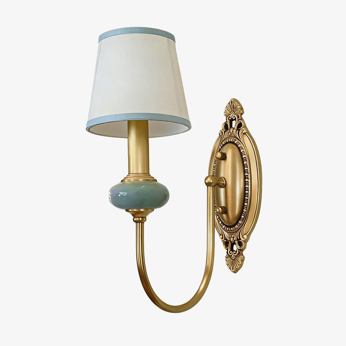 Keramische wandlamp met stoffen kap, 1 of 2 E27-lampen