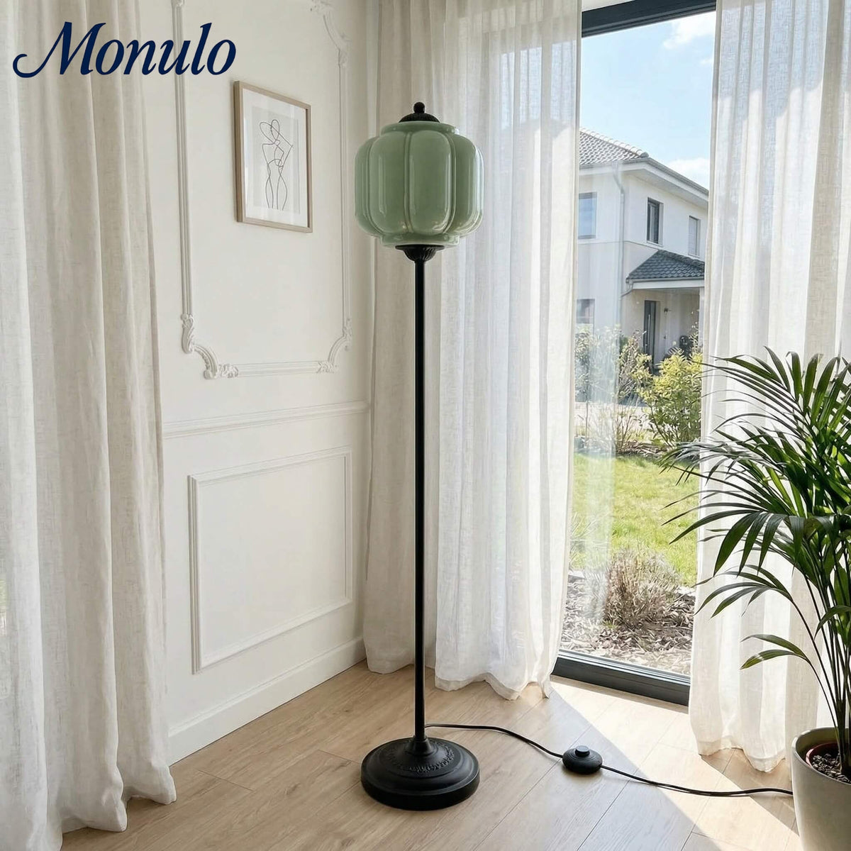 Glas-Stehlampe in Kürbisform — retro-inspirierter organischer Stil