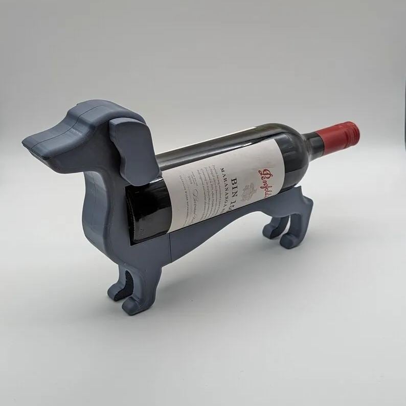 Botellero de resina con forma de perro salchicha, negro/gris/violeta/rojo/amarillo/azul