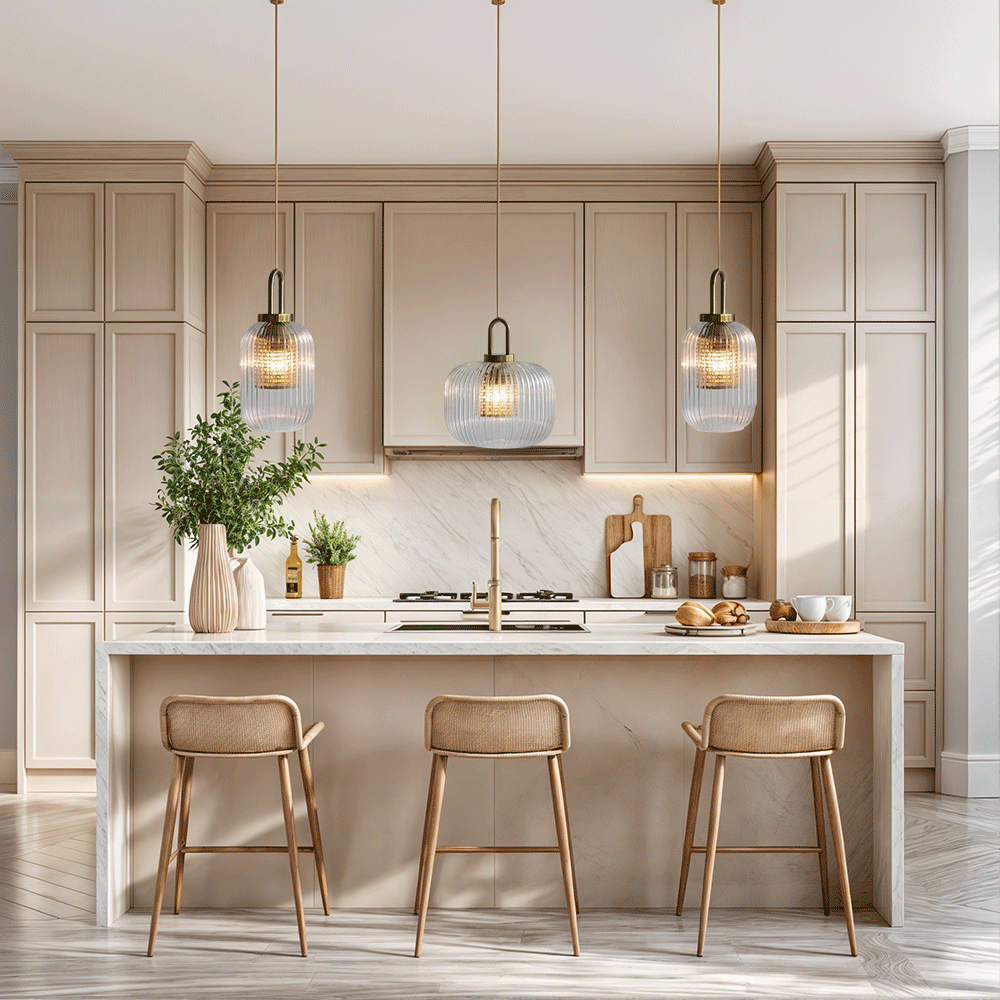 Solmere Nordic Glass Pendant Lamp — Fluted Stripe Glass, Integrated LED Lighting