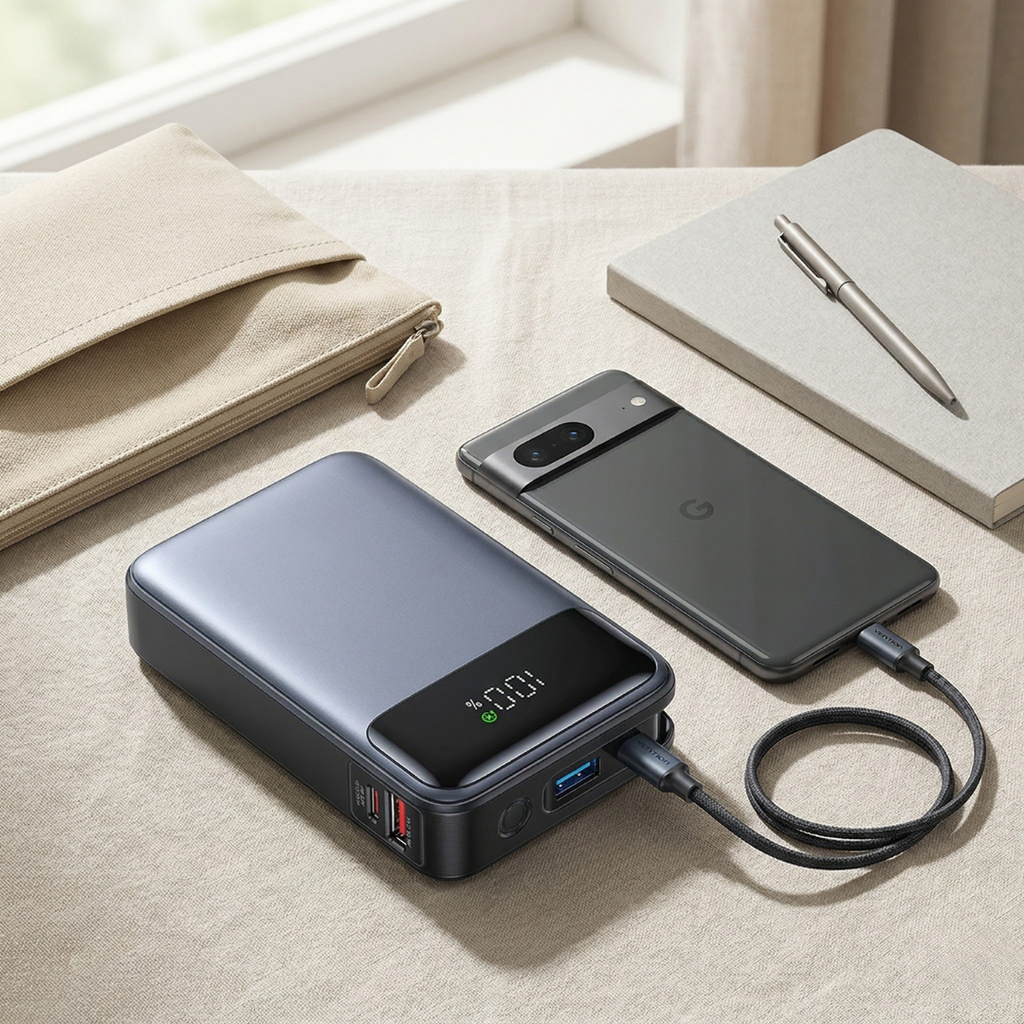 Vention 65W tragbare Powerbank — 20000mAh Kapazität, integriertes USB-C-Kabel