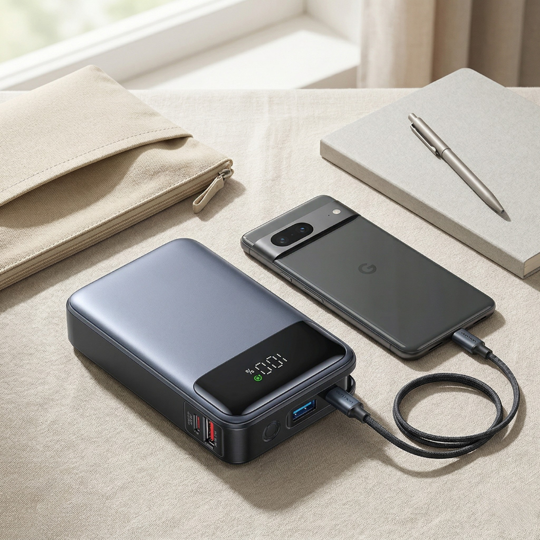 Vention 65W tragbare Powerbank — 20000mAh Kapazität, integriertes USB-C-Kabel