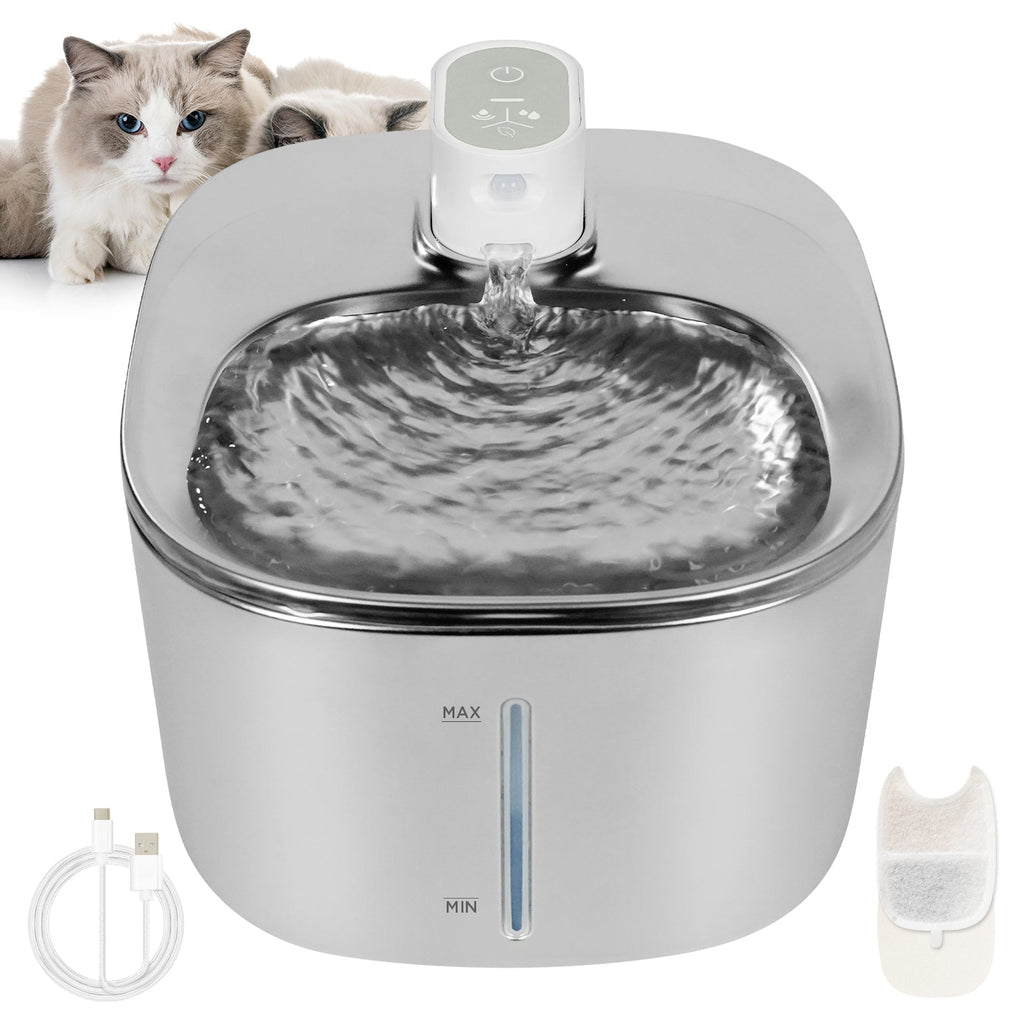 Fuente inteligente de acero inoxidable de 4L para mascotas — Filtro inalámbrico, bomba silenciosa