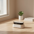Altavoz Bluetooth compacto con despertador — base de carga inalámbrica de 15W, iluminación ambiental