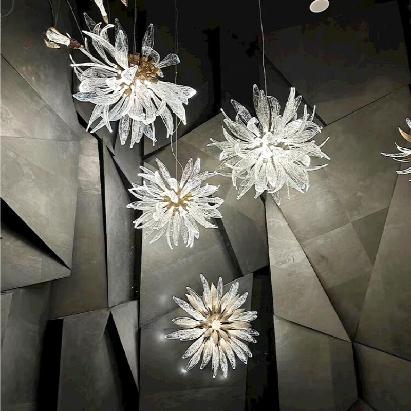 Liora Bloom Sunflower Glass Chandelier — Copper Frame, Integrated LED Lighting
