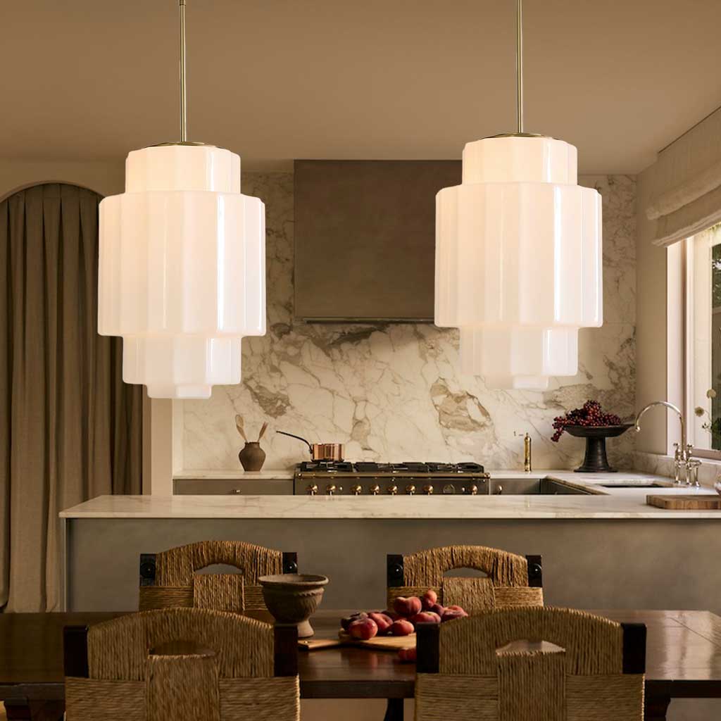 Layered Opal Glass Pendant Lamp — Antique Brass Finish