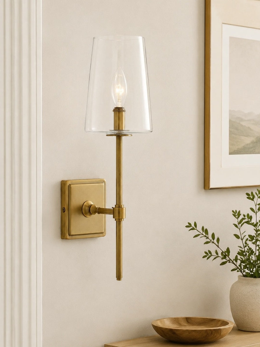 Wandlamp van helder glas — configuratie van één tot drie lampen