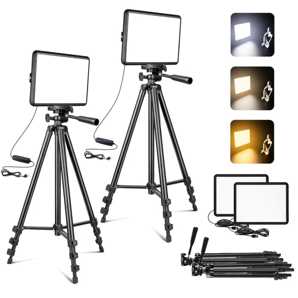 Doppeltes LED-Videoleuchten-Set – USB-betrieben, 2800K–6500K einstellbar, zwei ausziehbare Dreibeinstative