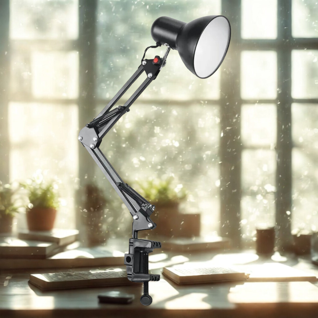 Contemporary Black Swing-Arm Table Lamp — Adjustable Lighting