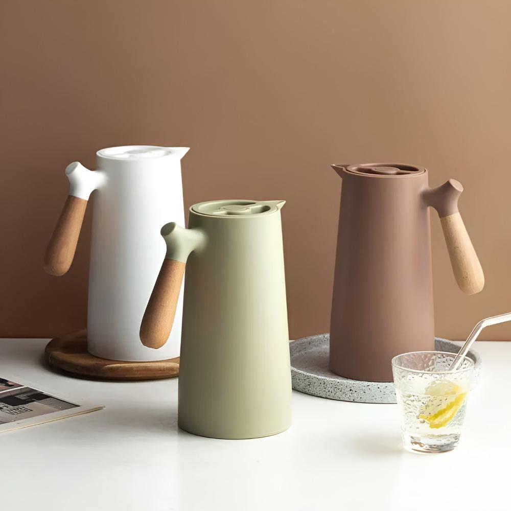 1-Liter Insulated Carafe — Double-Wall Wooden Handle