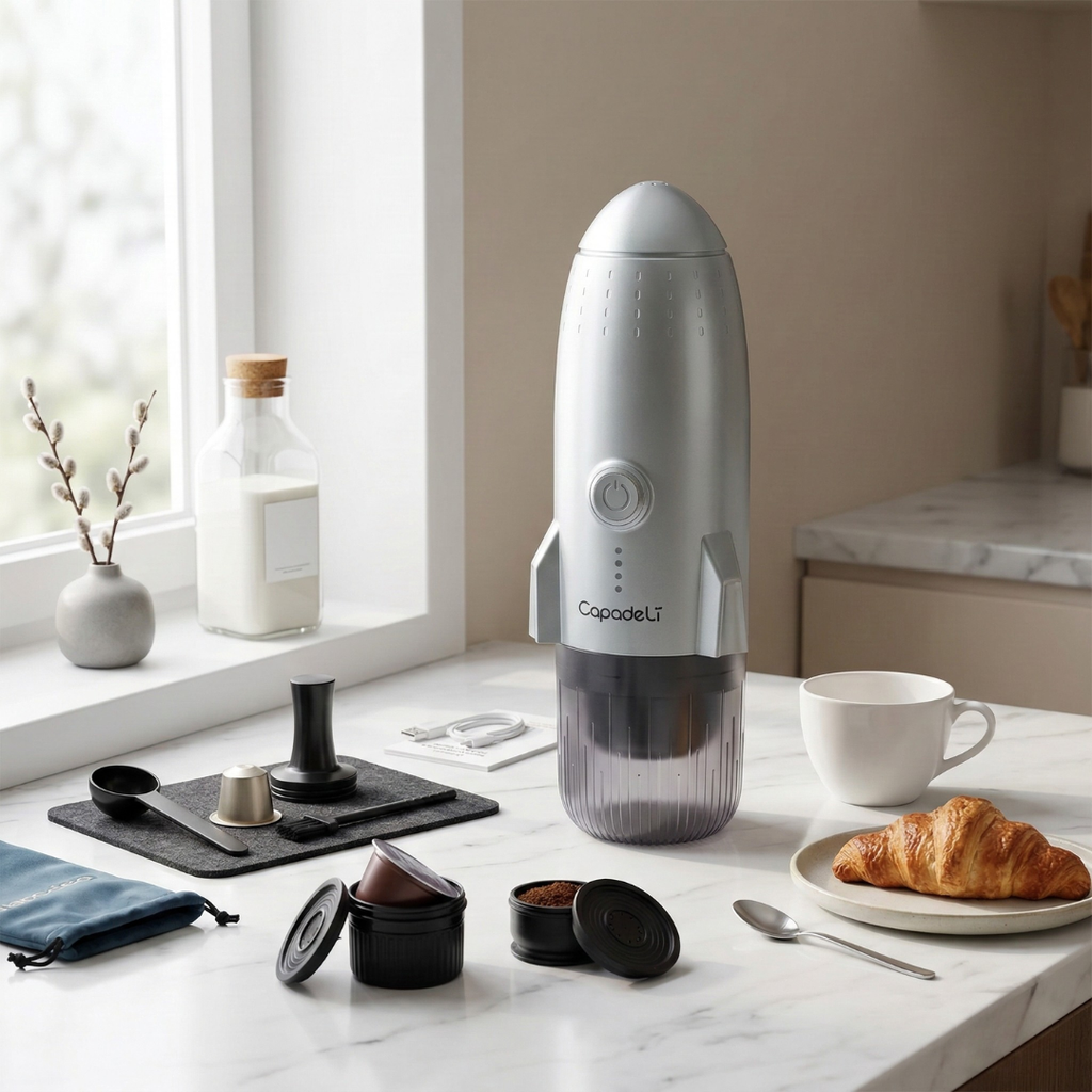 Cafetera espresso compacta con autocalentamiento — Compatible con café molido y cápsulas