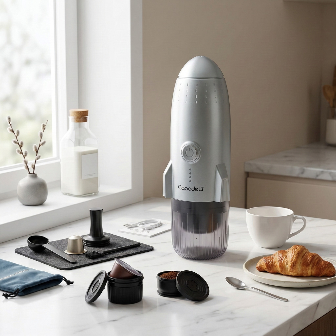 Cafetera espresso compacta con autocalentamiento — Compatible con café molido y cápsulas