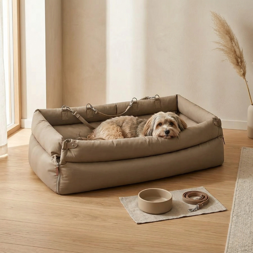 Asiento elevador premium para perros de piel sintética - acolchado grueso y protección del vehículo