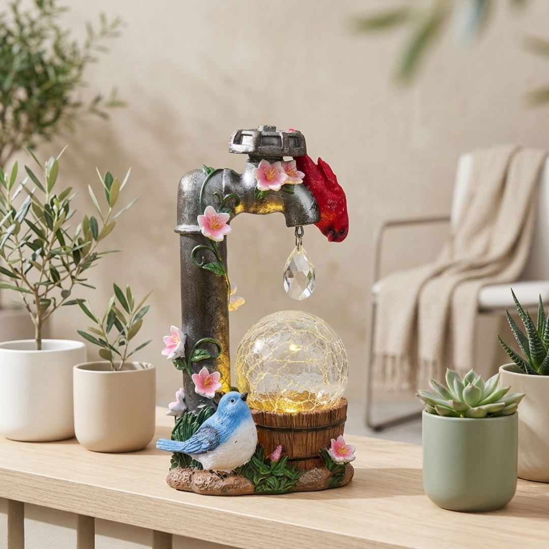 Estatua de cardenal con luz solar para jardín — Activación automática al anochecer