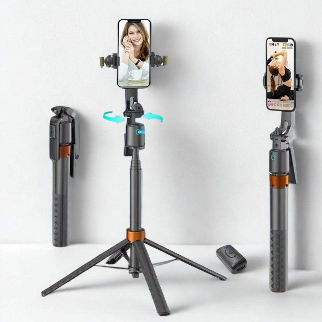 Trípode de vídeo inteligente con seguimiento facial — base giratoria de 360 grados, dos luces de relleno