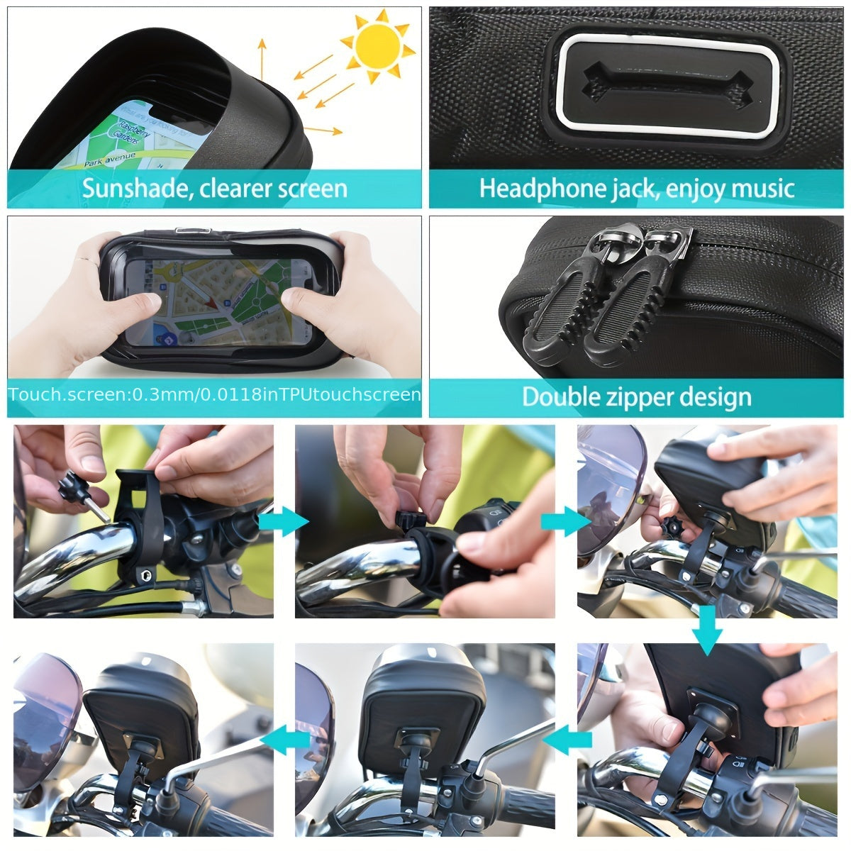 Waterdichte telefoonhouder voor fiets en motor — 360° draaibaar
