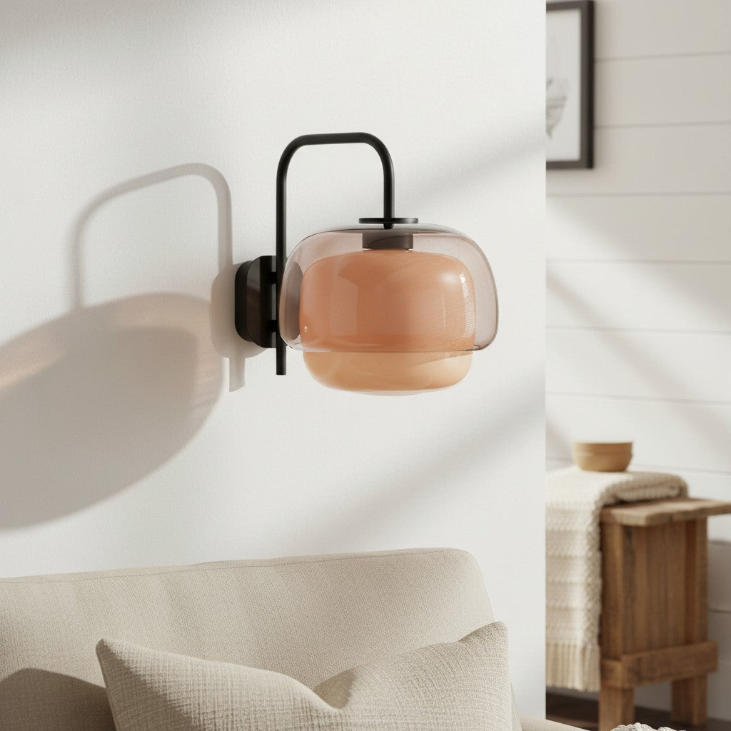 Colored Glass Wall Lamp — Round LED Shade, Green, Pink, Orange