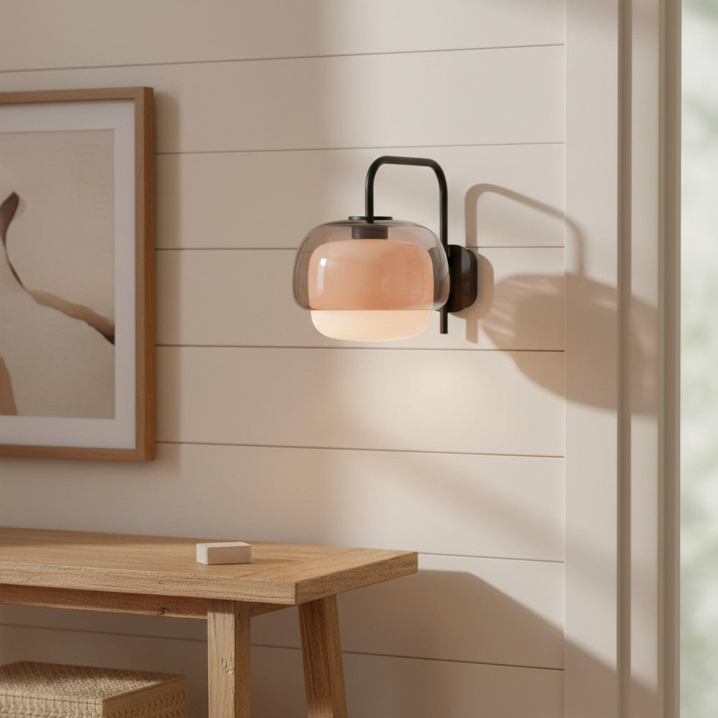 Colored Glass Wall Lamp — Round LED Shade, Green, Pink, Orange