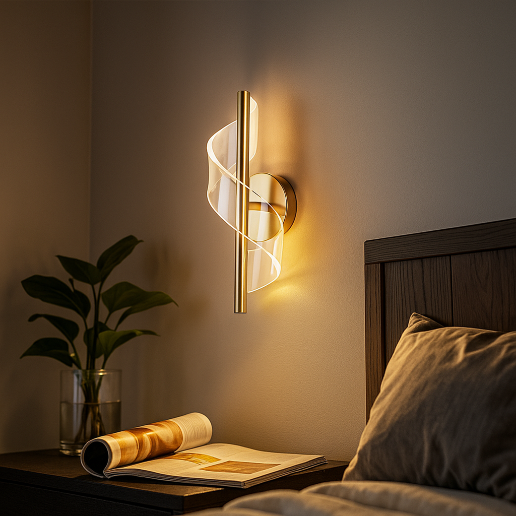 Lampă de perete LED spiralată - metal negru, difuzor acrilic