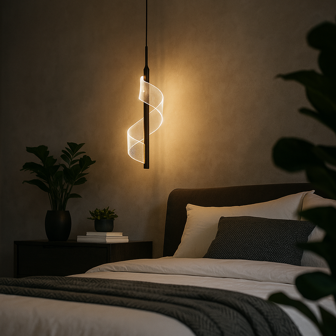 Lampă de perete LED spiralată - metal negru, difuzor acrilic