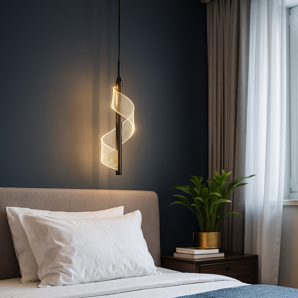 Lampă de perete LED spiralată - metal negru, difuzor acrilic