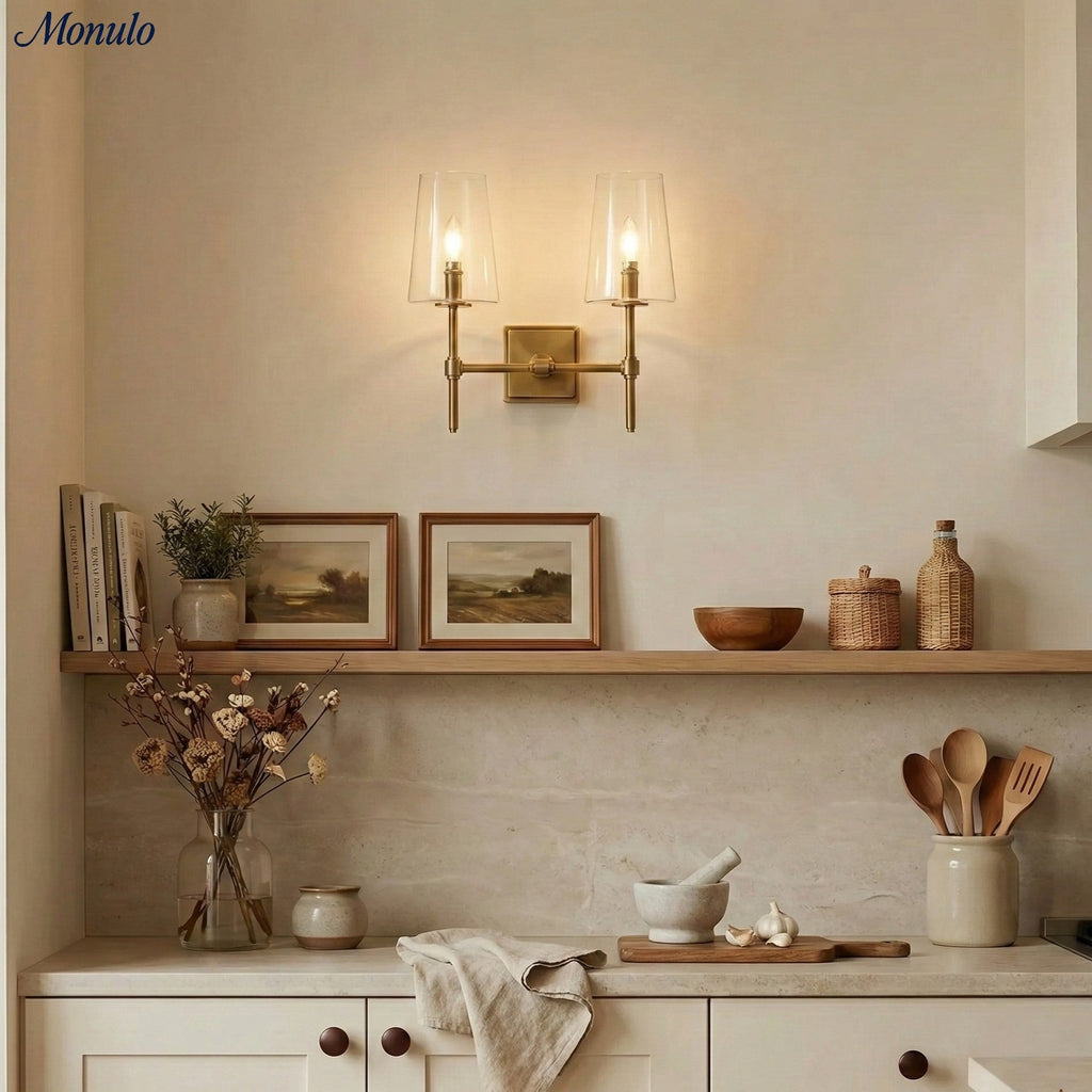 Wandlamp van helder glas — configuratie van één tot drie lampen