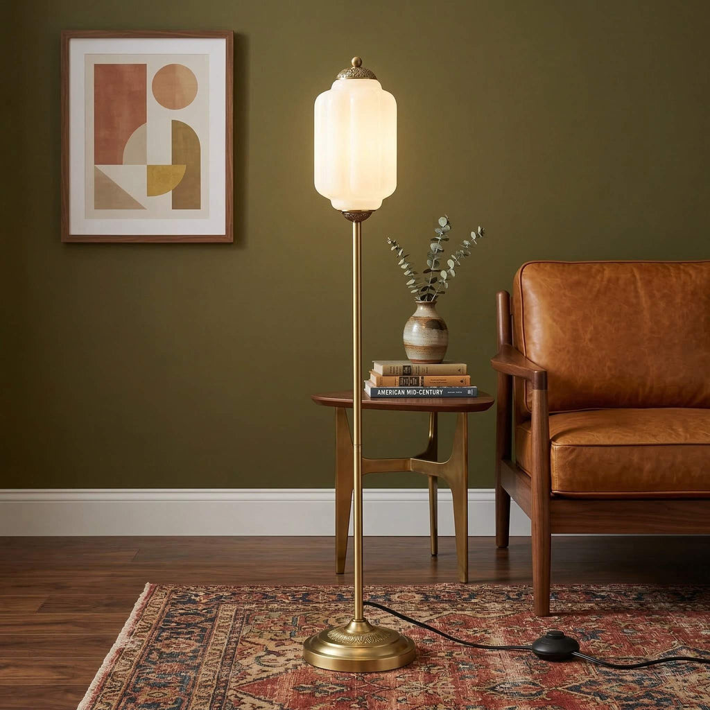 Glas-Stehlampe in Kürbisform — retro-inspirierter organischer Stil