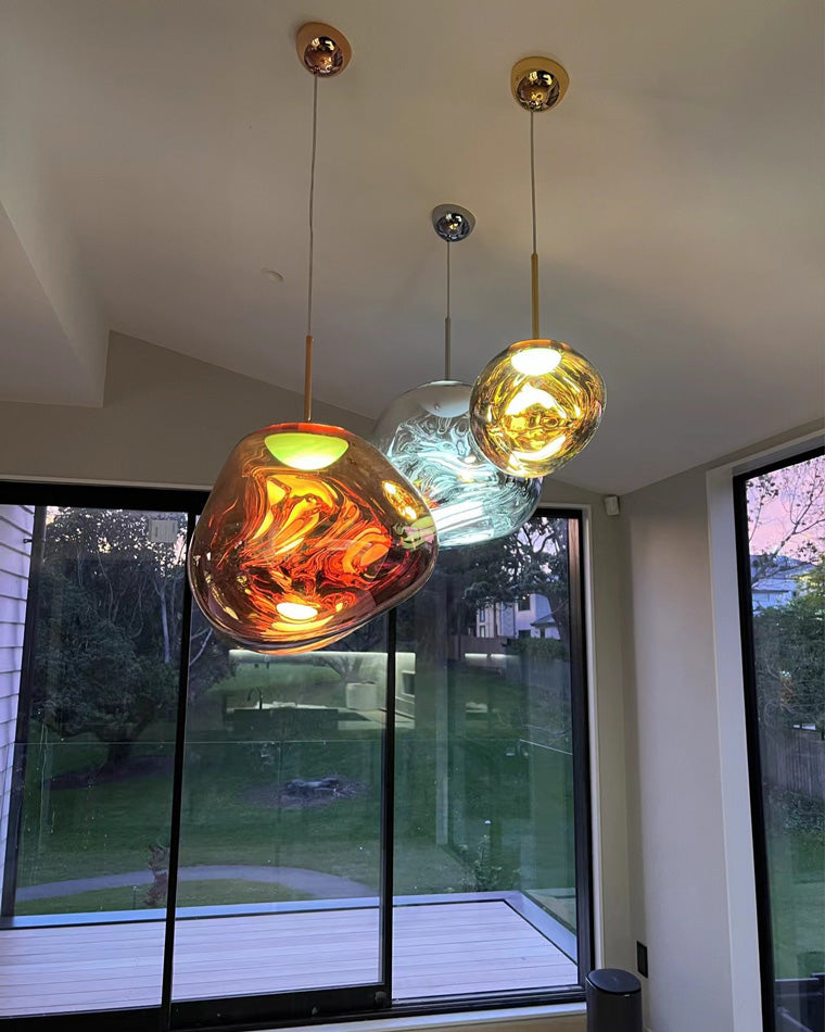 Abażurowa lampa wisząca z akrylu Melt Design - ściemnialna, ciepłe białe światło LED