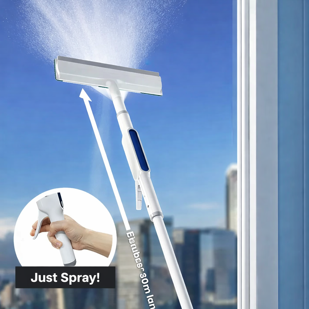 Nettoyeur de vitres 3-en-1 — Manche télescopique rotatif avec pulvérisateur de 130cm