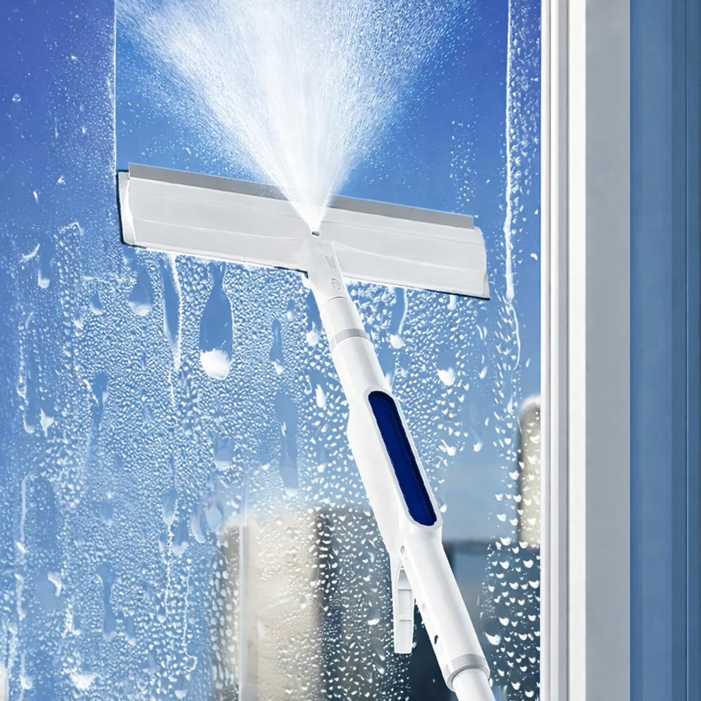 Nettoyeur de vitres 3-en-1 — Manche télescopique rotatif avec pulvérisateur de 130cm