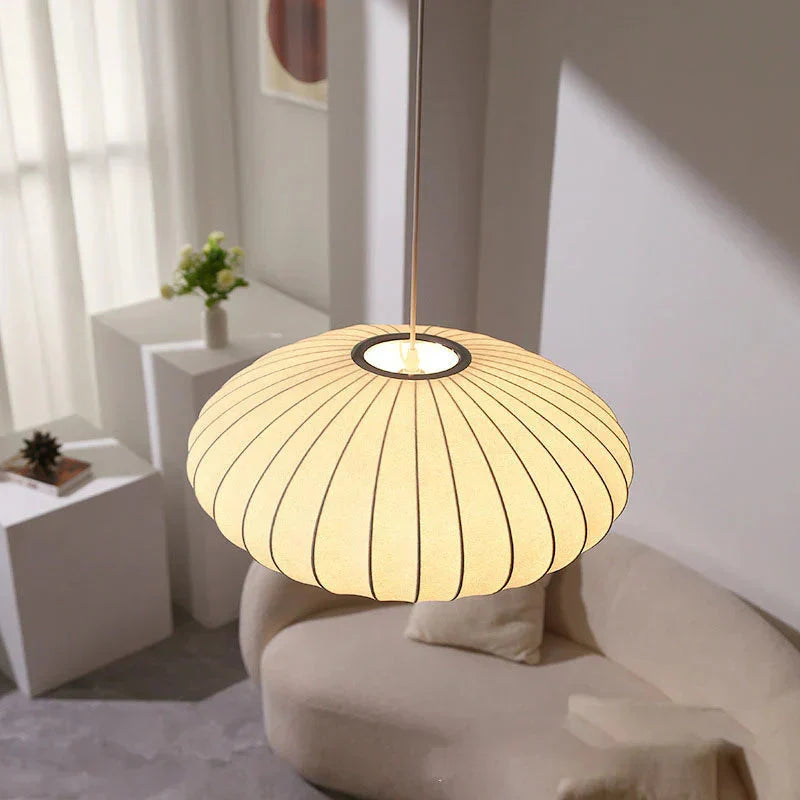 Silk Ceiling Pendant Light — Minimalist Fabric Shade