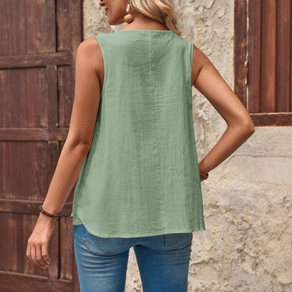 Haut femme col rond, sans manches, en coton.