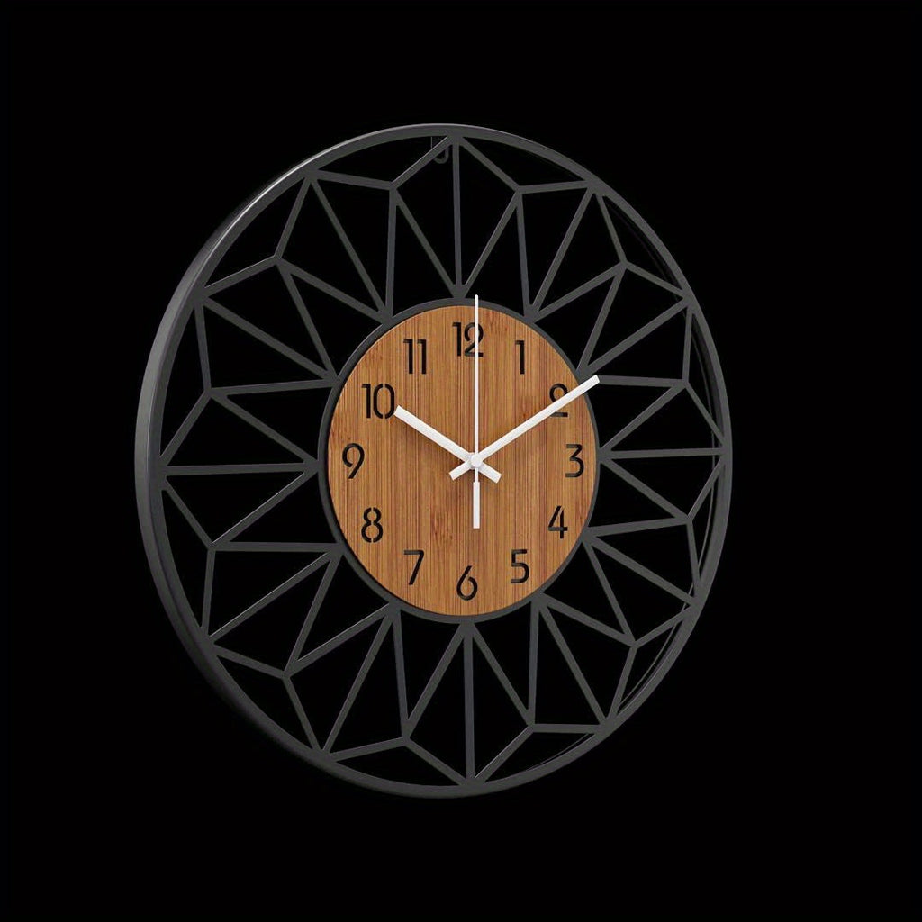 Modern Metal Wall Clock | Wood Grain Centre Design | Wildoxy