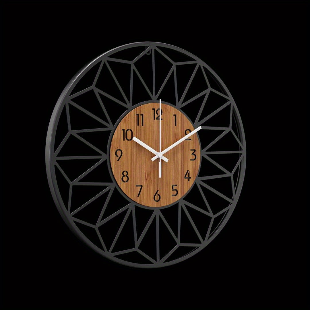Modern Metal Wall Clock | Wood Grain Centre Design | Wildoxy