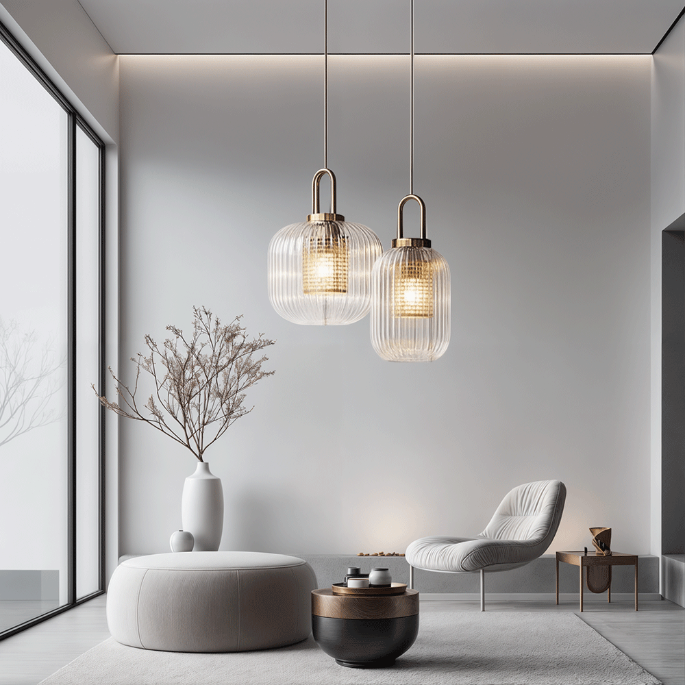 Solmere Nordic Glass Pendant Lamp — Fluted Stripe Glass, Integrated LED Lighting