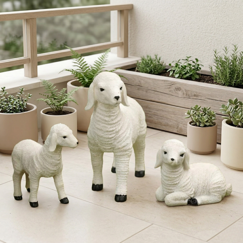Verspielte Miniatur-Lammfigur — 4-Zoll-weißer Dekorationsakzent