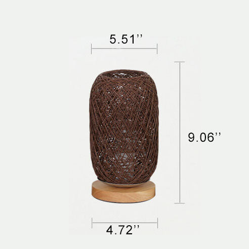Lampe de table japandi — rotin naturel et finition bois