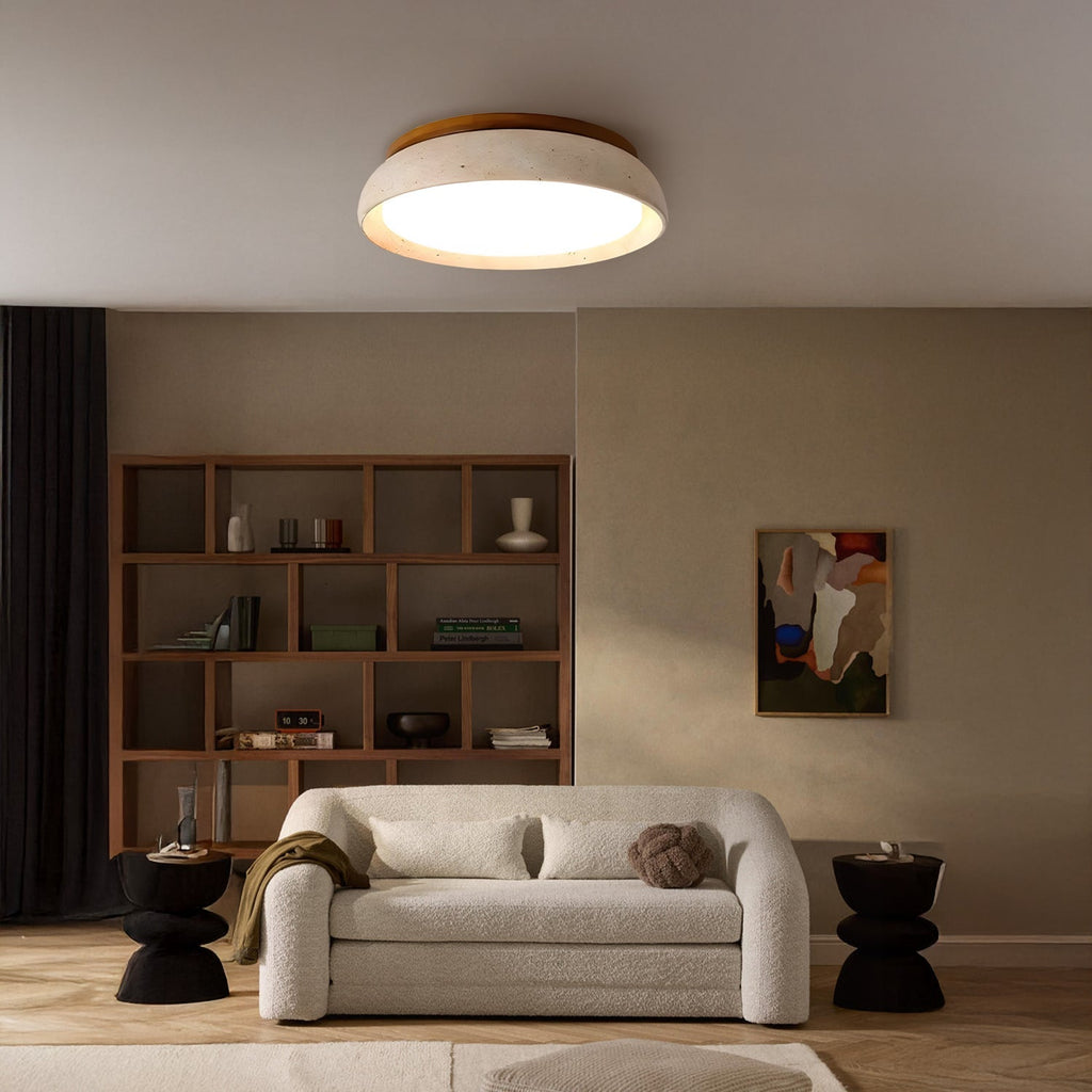 Travertiinikattovalaisin — puuyksityiskohta, LED 3000K, Ø30 cm