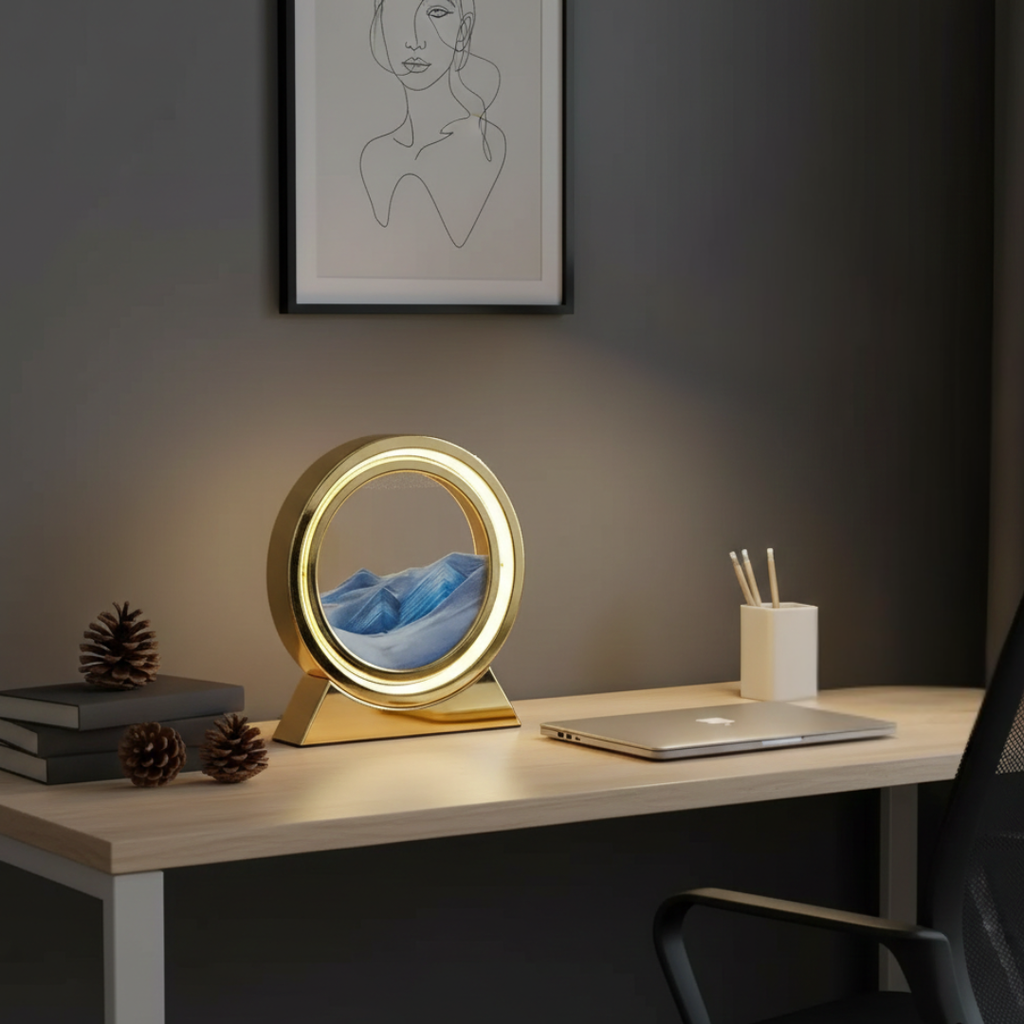 Sculptural Kinetic Sand Desk Lamp — Flowing Quicksand Design