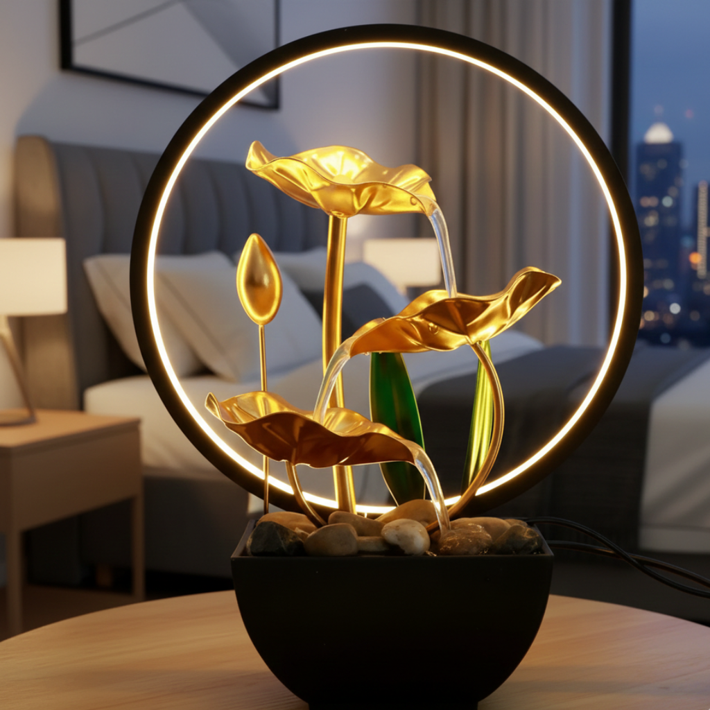 מזרקת LED שולחנית המופעלת באמצעות USB - מפל מים עדין, זוהר LED חמים