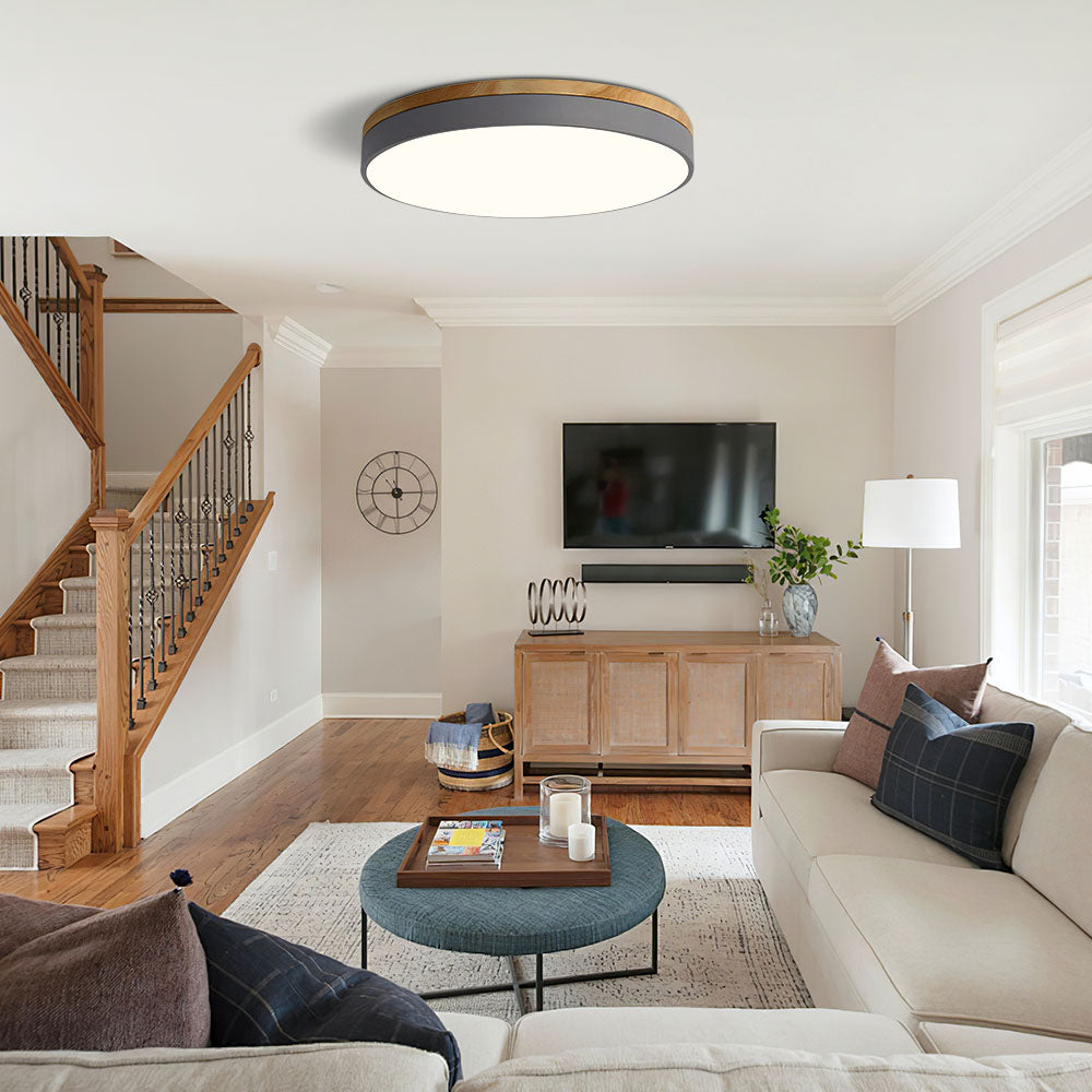 Holz-LED-Deckenleuchte aus Acryl, dimmbares warmes Licht 30-60cm