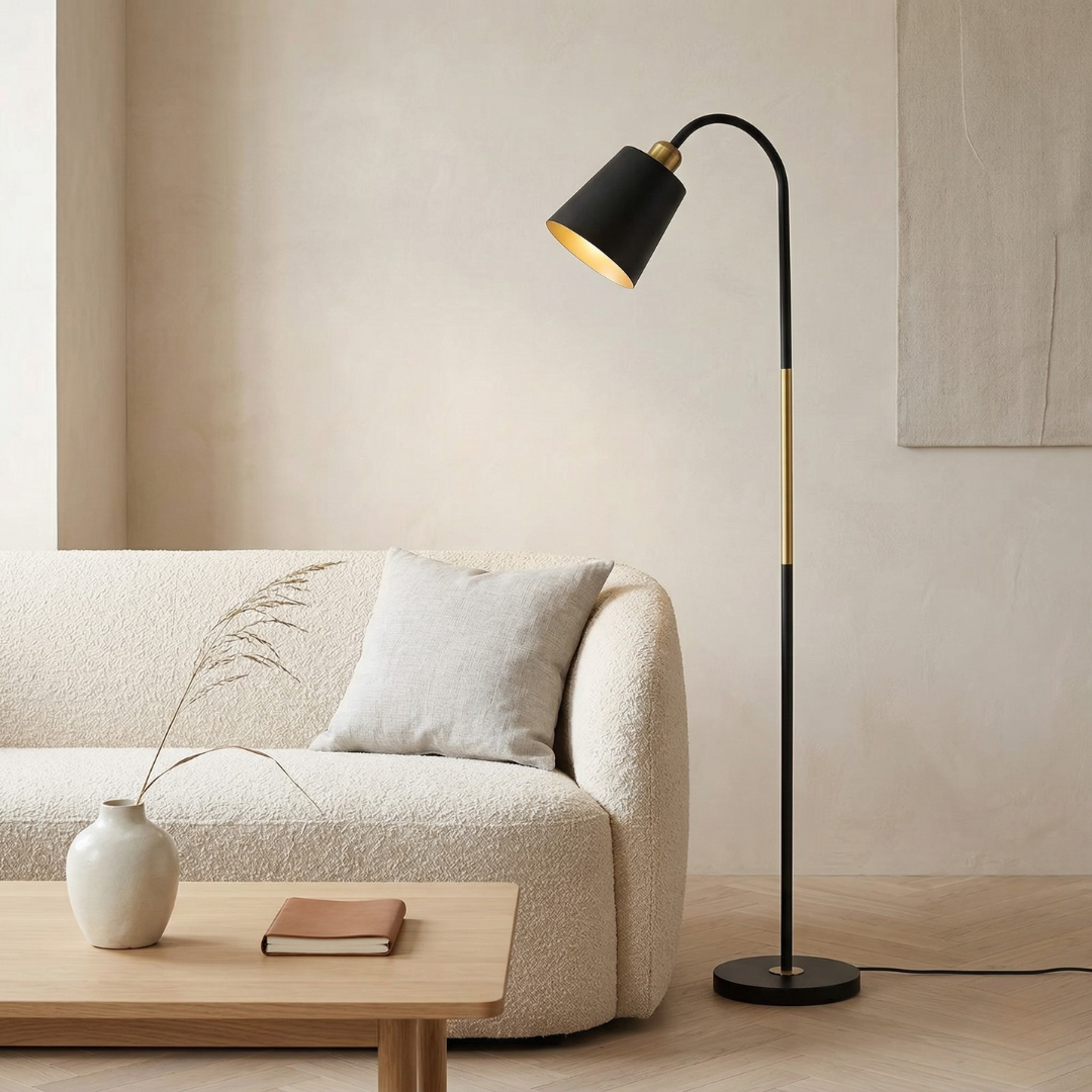 Contemporary Floor Lamp — Adjustable Pivoting Head, LED Illumination
