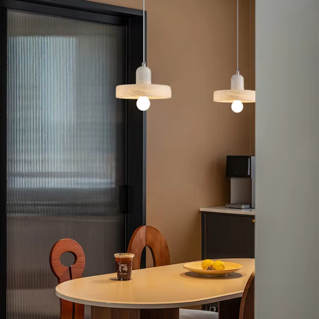 Vespera Marble Pendant Lamp — Hand Knitted Detailing, E14 Socket, Single LED Light