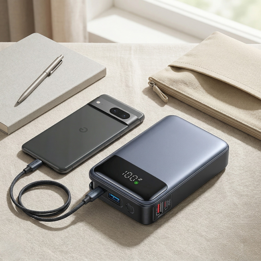 Vention 65W tragbare Powerbank — 20000mAh Kapazität, integriertes USB-C-Kabel