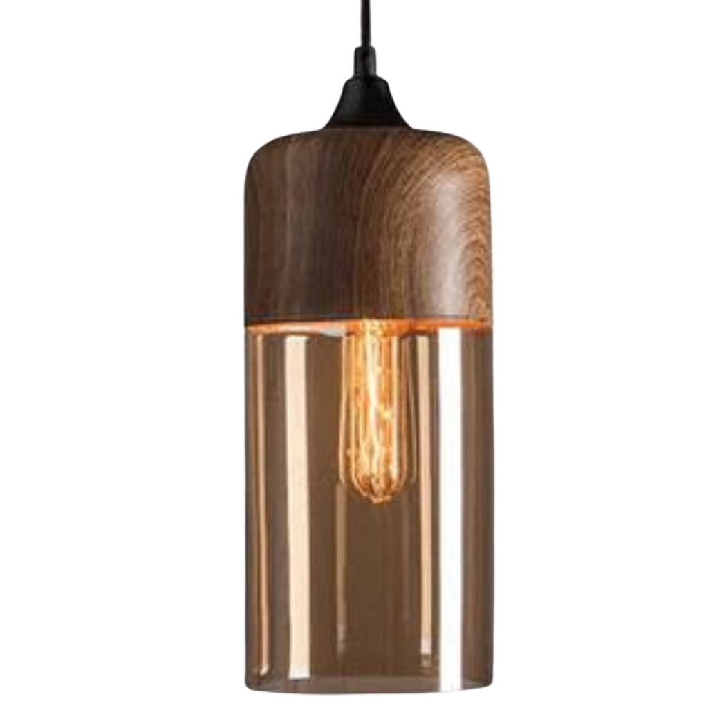 E27-hanglamp — verstelbaar glas, metaal met houtlook