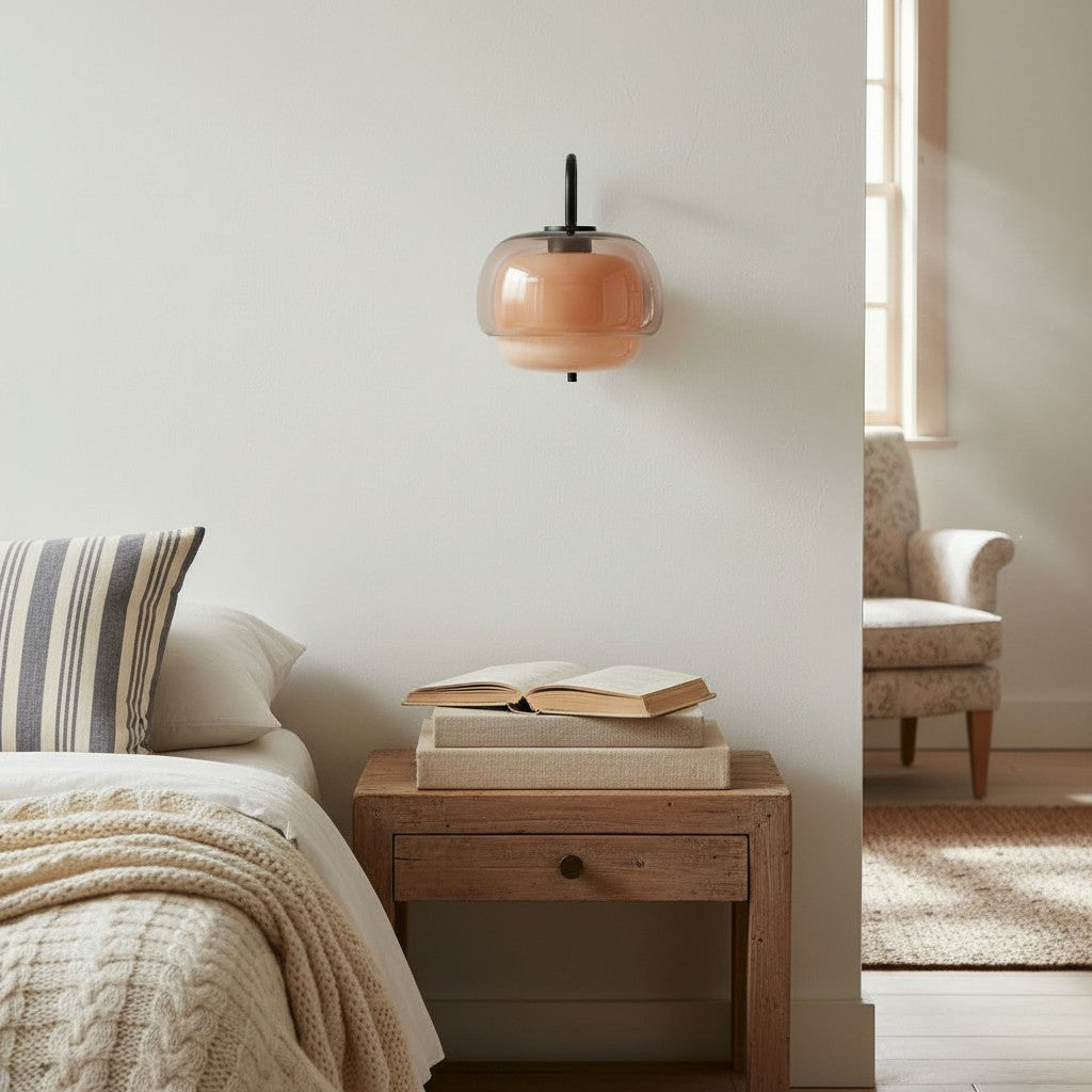 Colored Glass Wall Lamp — Round LED Shade, Green, Pink, Orange