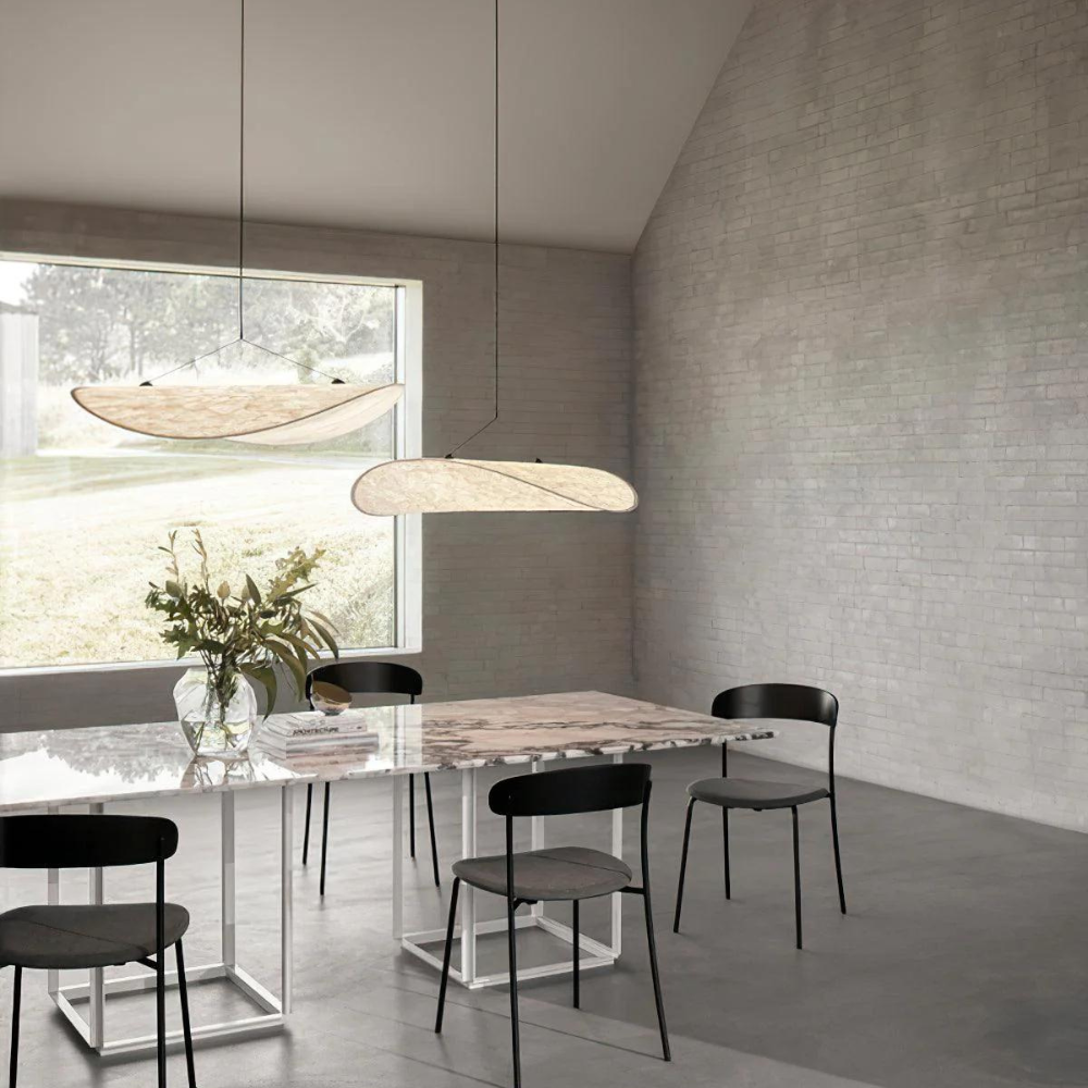 Lampa wisząca w stylu Japandi — ręcznie tkany jedwabny klosz, Ø40/Ø60/Ø80