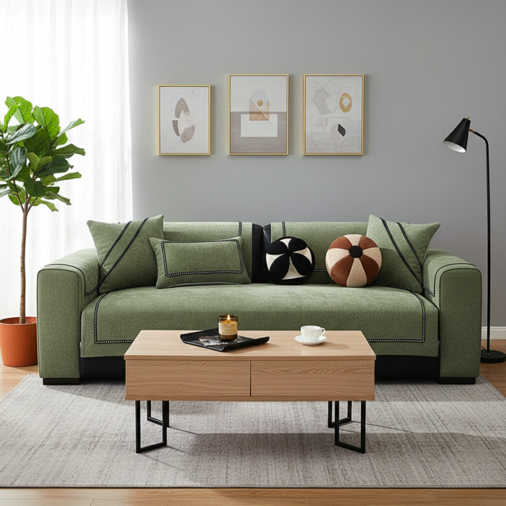 Κάλυμμα καναπέ από σενίλ — αντιολισθητικές λαβές, τυπική εφαρμογή