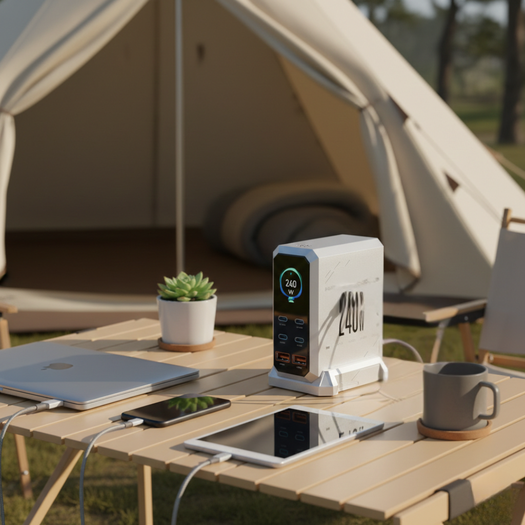 Chargeur GaN 240W — Design compact, éclairage d’ambiance intégré