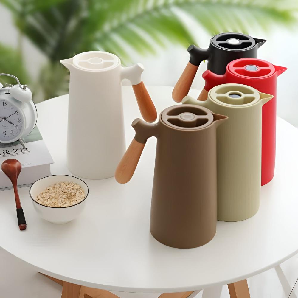 1-Liter Insulated Carafe — Double-Wall Wooden Handle